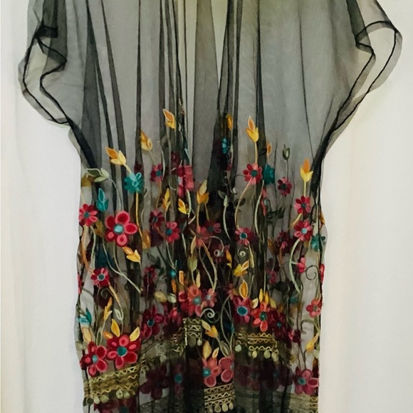 Jessica McClintock Kimono Open Cardigan Sheer Boho Embroidered Floral - Picture 8 of 8